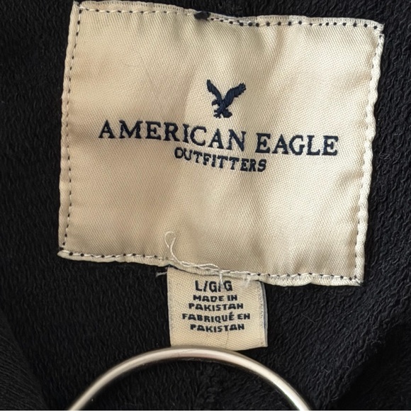 American Eagle Black Hoodie Men’s Large Pullover Graphic Logo Cotton - Picture 5 of 9
